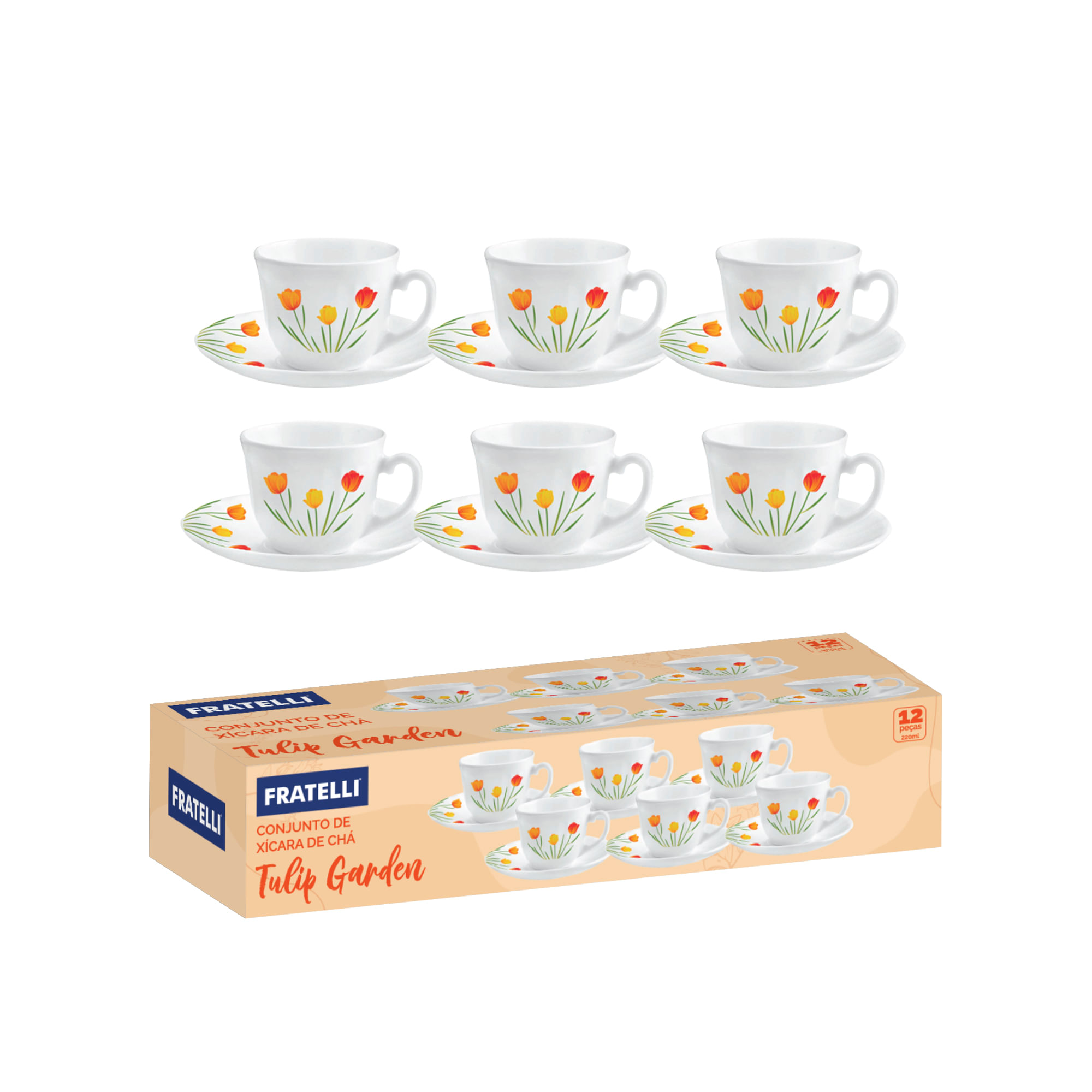 Jogo Xicara Cha 220ml 12 Pcs Tulip Garden Fratelli MiniPre o